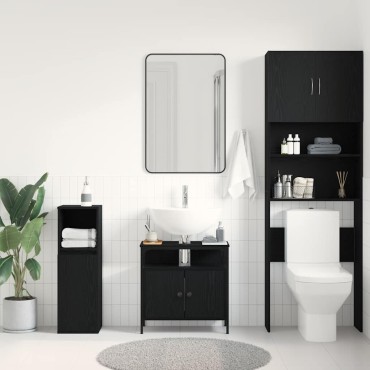 vidaXL Ντουλάπι Νιπτήρα Μπάνιου Μαύρο Δρυς 60x30x60cm από Τεχνητό Ξύλο 1 τεμ.