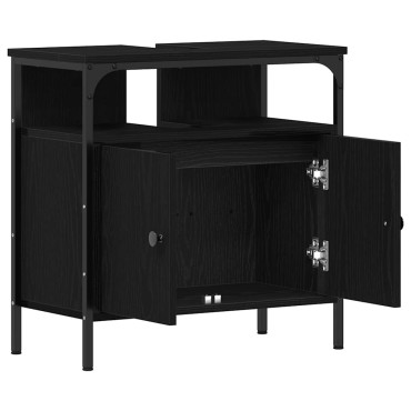 vidaXL Ντουλάπι Νιπτήρα Μπάνιου Μαύρο Δρυς 60x30x60cm από Τεχνητό Ξύλο 1 τεμ.