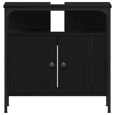 vidaXL Ντουλάπι Νιπτήρα Μπάνιου Μαύρο Δρυς 60x30x60cm από Τεχνητό Ξύλο 1 τεμ.