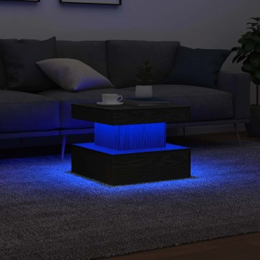 vidaXL Τραπεζάκι Σαλονιού με Φωτάκια LED Μαύρη Δρυς 50x50x40cm 1 τεμ.
