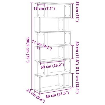 vidaXL Βιβλιοθήκη Μαύρη Δρυς 80x24x190,5cm από Τεχνητό Ξύλο 1 τεμ.