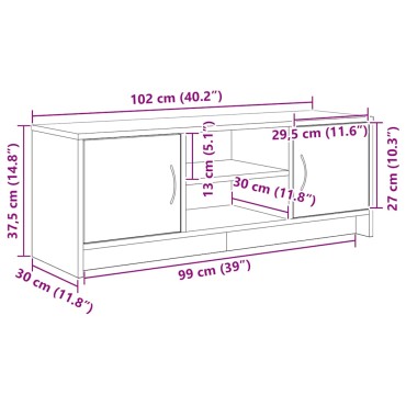 vidaXL Έπιπλο Τηλεόρασης Μαύρο Δρυς 102x30x37,5cm από Τεχνητό Ξύλο