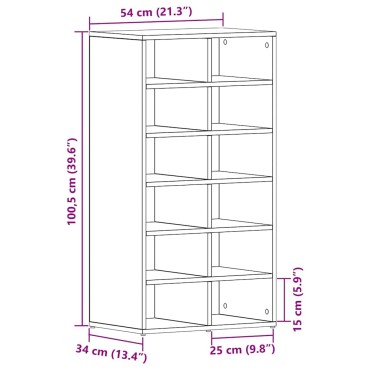 vidaXL Παπουτσοθήκη Μαύρη Δρυς 54x34x100,5cm από Τεχνητό Ξύλο