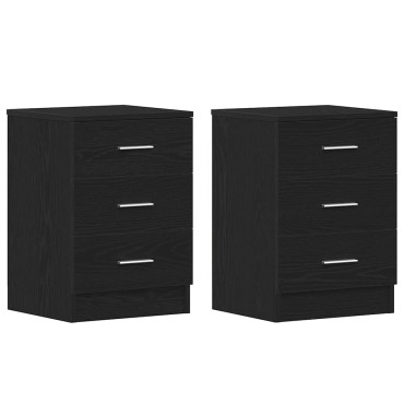 vidaXL Κομοδίνα 2 τεμ. Μαύρη Δρυς 38x35x55cm από Τεχνητό Ξύλο