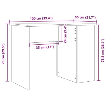 vidaXL Γραφείο Μαύρη Δρυς 100x55x75cm από Τεχνητό Ξύλο 1 τεμ.