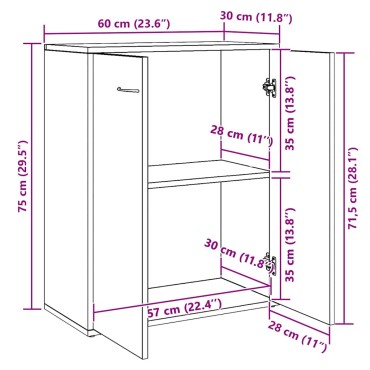 vidaXL Μπουφές Μαύρος Δρυς 60x30x75cm από Τεχνητό Ξύλο 1 τεμ.