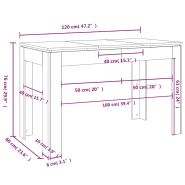 vidaXL Τραπεζαρία Μαύρη Δρυς 120x60x76cm από Τεχνητό Ξύλο 1 τεμ.