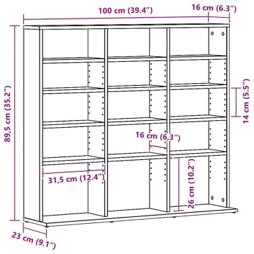 vidaXL Ντουλάπι για CD Μαύρο Δρυς 100x23x89,5cm από Τεχνητό Ξύλο 1 τεμ.