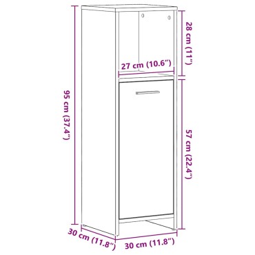 vidaXL Ντουλάπι Μπάνιου Μαύρο Δρυς 30x30x95cm από Τεχνητό Ξύλο
