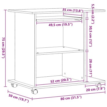 vidaXL Γραφείο Υπολογιστή Μαύρη Δρυς 80x50x75cm από Τεχνητό Ξύλο 1 τεμ.