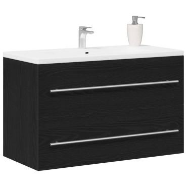vidaXL Ντουλάπι Νιπτήρα Μαύρο Δρυς 80x38,5x48cm από Τεχνητό Ξύλο 1 τεμ.