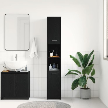 vidaXL Ντουλάπι Μπάνιου Μαύρο Δρυς 30x30x183,5cm από Τεχνητό Ξύλο