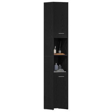 vidaXL Ντουλάπι Μπάνιου Μαύρο Δρυς 30x30x183,5cm από Τεχνητό Ξύλο