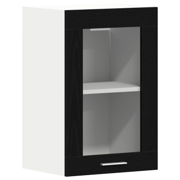 vidaXL Κρεμαστό Γυάλινο Ντουλάπι Μαύρο Δρυς 40x31x60cm από Τεχνητό Ξύλο