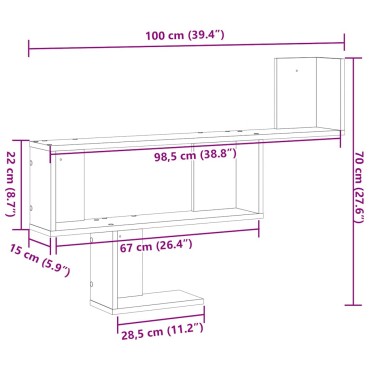 vidaXL Ράφι Τοίχου Μαύρη Δρυς 100x15x70cm από Τεχνητό Ξύλο 1 τεμ.