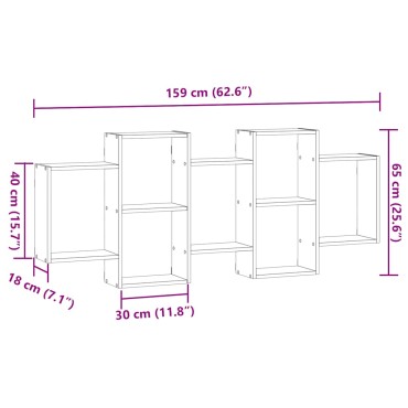 vidaXL Ράφι Τοίχου Μαύρη Δρυς 159x18x65cm από Τεχνητό Ξύλο 1 τεμ.