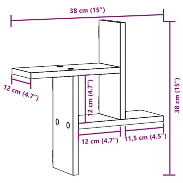 vidaXL Ράφια Τοίχου 2 τεμ. Μαύρη Δρυς 38x12x38cm από Τεχνητό Ξύλο