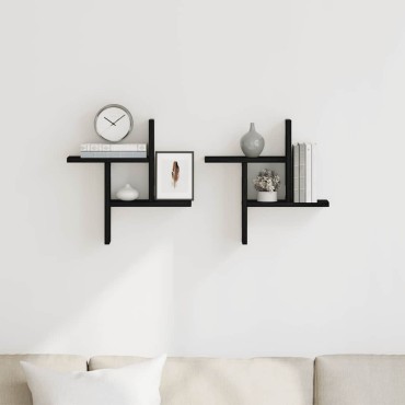 vidaXL Ράφια Τοίχου 2 τεμ. Μαύρη Δρυς 38x12x38cm από Τεχνητό Ξύλο