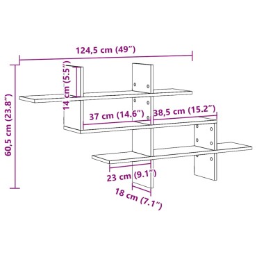 vidaXL Ράφι Τοίχου Μαύρη Δρυς 124,5x18x60,5cm από Τεχνητό Ξύλο 1 τεμ.