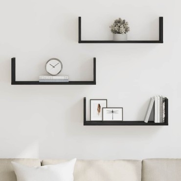 vidaXL Ράφια Τοίχου 3 τεμ. Μαύρη Δρυς 58x18x18cm από Τεχνητό Ξύλο