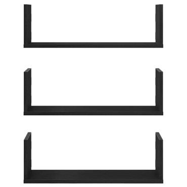 vidaXL Ράφια Τοίχου 3 τεμ. Μαύρη Δρυς 58x18x18cm από Τεχνητό Ξύλο