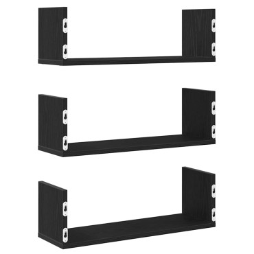 vidaXL Ράφια Τοίχου 3 τεμ. Μαύρη Δρυς 58x18x18cm από Τεχνητό Ξύλο