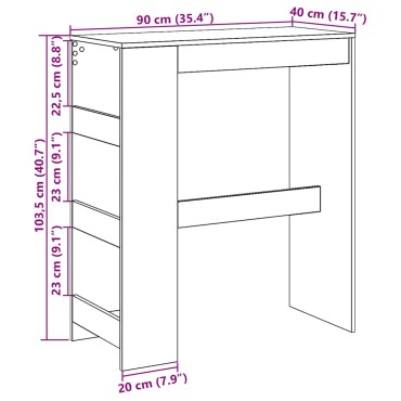 vidaXL Τραπέζι Μπαρ με Ράφια από Μαύρη Δρυς 90x40x103,5cm από Τεχνητό Ξύλο 1 τεμ.
