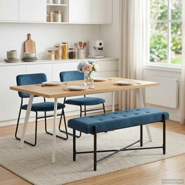 vidaXL Παγκάκι με κουμπιά και μαξιλάρια Μπλε 110x40x46cm Βελούδο