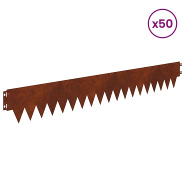vidaXL Περίγραμμα γκαζόν 50 τμχ. 103 x 15 εκ μέταλλο Σκ rusty