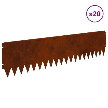 vidaXL Περίγραμμα γκαζόν 20 τμχ. 103 x 25 εκ Ατσάλι Σκ rusty