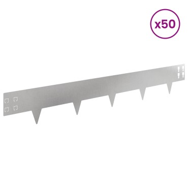 vidaXL Περίγραμμα γκαζόν 50 τμχ. 100 x 15 cm Ατσάλι Ασημί