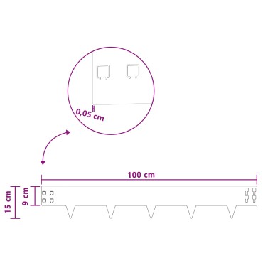 vidaXL Περίγραμμα γκαζόν 50 τμχ. 100 x 15 cm Ατσάλι Ασημί