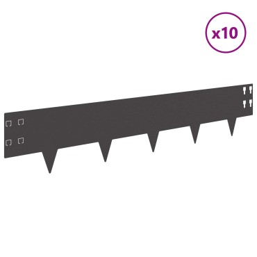 vidaXL Περίγραμμα γκαζόν 10 τμχ. 100 x 20 cm Ατσάλι Μαύρο