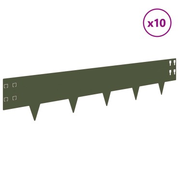 vidaXL Περίγραμμα γκαζόν 10 τμχ. 100 x 20 cm Ατσάλι Λαδί