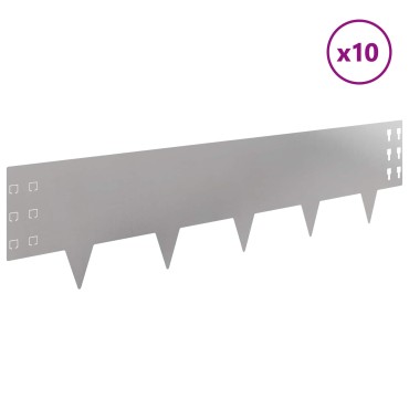 vidaXL Περίγραμμα γκαζόν 10 τμχ. 100 x 25 cm Ατσάλι Ασημί