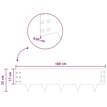 vidaXL Περίγραμμα γκαζόν 30 τμχ. 100 x 25 cm Ατσάλι Ασημί