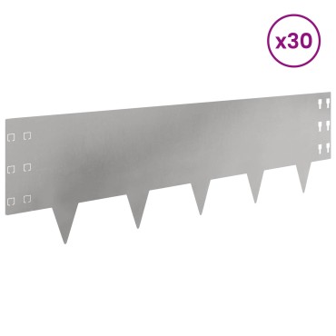 vidaXL Περίγραμμα γκαζόν 30 τμχ. 100 x 30 cm Ατσάλι Ασημί