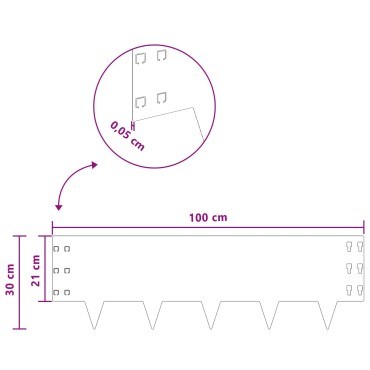 vidaXL Περίγραμμα γκαζόν 30 τμχ. 100 x 30 cm Ατσάλι Ασημί
