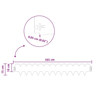 vidaXL Περίγραμμα γκαζόν 20 τμχ. 103 x 15 εκ Ατσάλι Ασημί