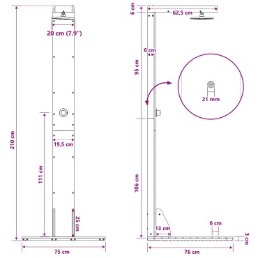vidaXL Εξωτερικό ντους 210 cm Φυσικό