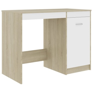 vidaXL Γραφείο Λευκό / Sonoma Δρυς 100x50x76cm από Μοριοσανίδα 1 τεμ.
