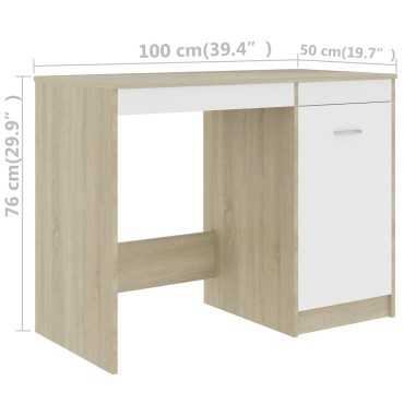 vidaXL Γραφείο Λευκό / Sonoma Δρυς 100x50x76cm από Μοριοσανίδα 1 τεμ.