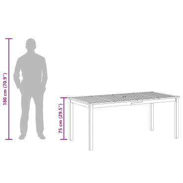 vidaXL Τραπεζαρία Κήπου 180x90x75cm από Μασίφ Ξύλο Ακακίας 1 τεμ.