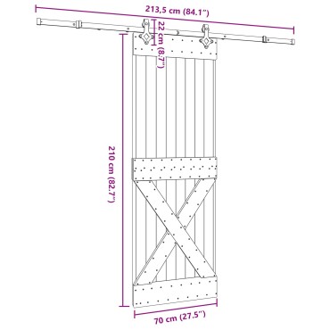 vidaXL Συρόμενη Πόρτα NARVIK Φυσικό και Μαύρο 70 x 210 εκ (213,5 εκ)