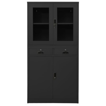 vidaXL Ντουλάπα Γραφείου Ανθρακί 90x40x180cm Ατσάλι/Ψημένο Γυαλί 1 τεμ.