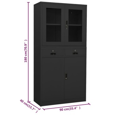 vidaXL Ντουλάπα Γραφείου Ανθρακί 90x40x180cm Ατσάλι/Ψημένο Γυαλί 1 τεμ.