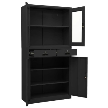 vidaXL Ντουλάπα Γραφείου Ανθρακί 90x40x180cm Ατσάλι/Ψημένο Γυαλί 1 τεμ.