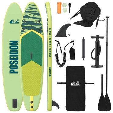 vidaXL SUP Board με κάθισμα 2 σε 1 POSEIDON 366 x 81 x 15 εκ Πράσινο