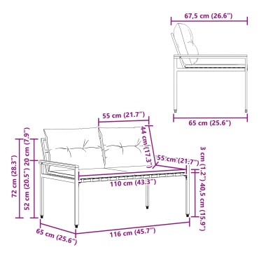 vidaXL Εξωτερικός πάγκος 2 -Seater 116x67,5x72cm συνθετικό ρατάν