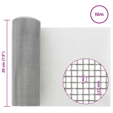 vidaXL Πλέγμα Οθόνης 20x1000cm 20 Mesh Ανοξείδωτο Ατσάλι 201 Ασημί